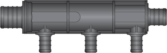 Graphic image of 3 Port Single Row, 1" PEX x 3/4" PEX Flow Through HPP Multiport