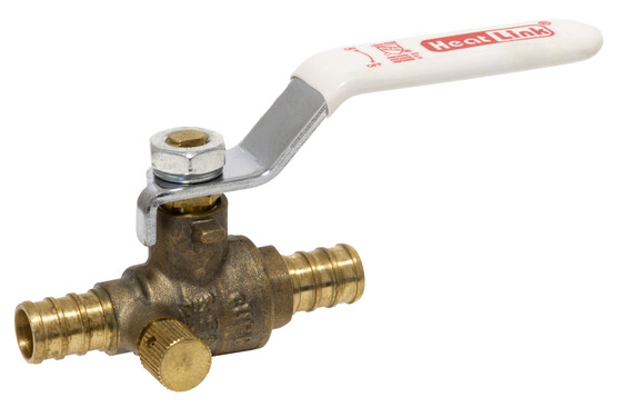 Front left view of ball valve with drain and lever handle
