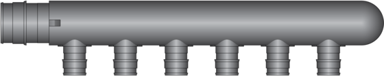 Graphic of 6 Port, 1" PEX F1960 × Closed End HPP Multiport Tee