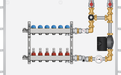 Front view showing recessed housing, 6 loop 75100 series SS Manifold with Flow Meters, UPS 15-58 pump, top feed.