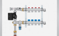 Front view showing surface mount housing, 4 loop 75200 series High Flow SS Manifold, UPS 15-58 pump, bottom feed.