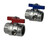 Side view of both red and blue handle ball valves