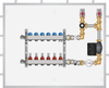 Front view showing recessed housing, 6 loop 75100 series SS Manifold with Flow Meters, UPS 15-58 pump, top feed.
