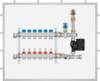 Front view showing recessed housing, 6 loop 75100 series SS Manifold with Flow Meters, UPS 15-58 pump, top feed.